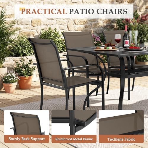 Incbruce 7 Pcs Patio Dining Set with Textilene Chairs and Rectangle Table (Brown) - Image 3