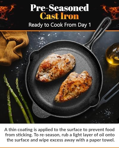 Granitestone 12 Inch Cast Iron Skillets, Pre-Seasoned Cast Iron Pans for Cooking, Nonstick Cast Iron Frying Pan, Cast Iron Skillet for Indoor & Outdoor Use, Cast Iron Pan, Non-Toxic, Oven Safe - Image 3