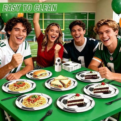 144 Pcs Soccer Tableware Set for 24 Guests, Heavy-Duty 7" & 9" Paper Plates, Cups, 2-Ply 13" Napkins & Plastic Forks, Disposable Party Supplies for Game Day and Birthday - Image 5