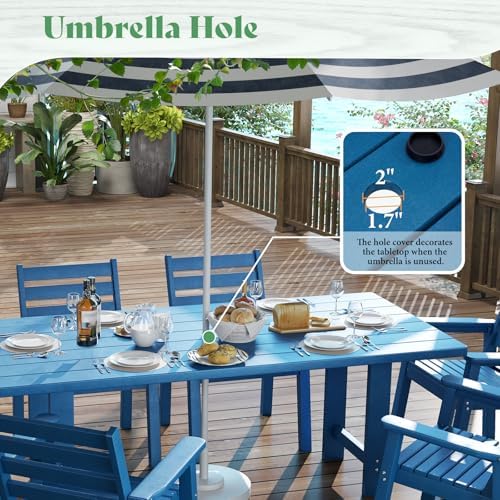 AMERLIFE 7-Piece HDPE Outdoor Dining Set with 71" Patio Table, Blue - Image 3