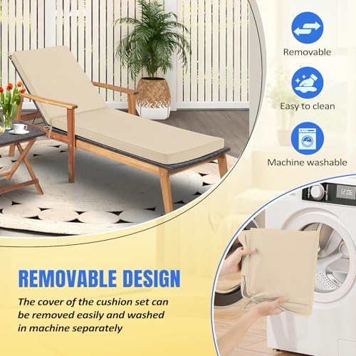 Basic Beyond Chaise Lounge Cushions Outdoor, 3-Layer Waterproof Outdoor Furniture Cushions with Removable Cover and 4 Ties, 72"x21"x3" Patio Lounge Chair Cushions for Outdoor Furniture, Beige - Image 5