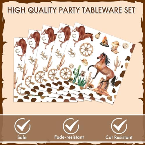 40PCS Western Birthday Decorations Cowboy Party Disposable Tableware Supplies Plates Napkins Rodeo Decoration for Baby Shower Fire Camping Wild West Party - Image 3