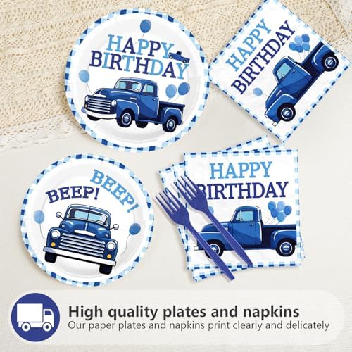 96Pcs Blue Truck Birthday Party Decorations, Serves 24 - Image 3