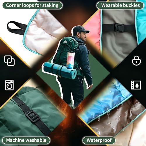 Outdoor Puffy Camping Blanket, Lightweight Down Alternative Printed Large Ultra Warm Quilt Waterproof for Traveling Picnic Beach Party Cold Weather (Multicolored Mountain) - Image 3