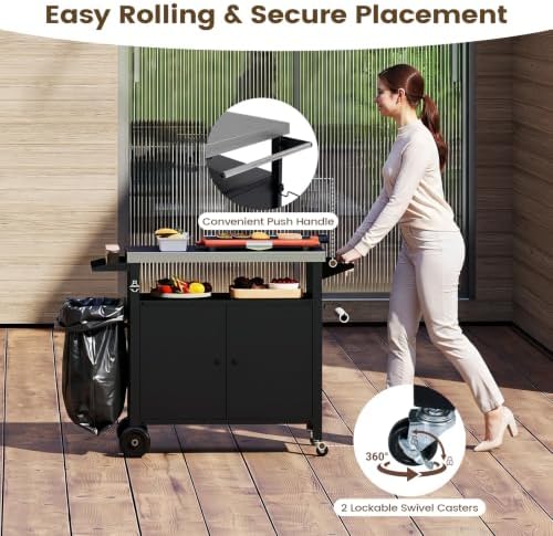 Giantex Outdoor Grill Cart with Stainless Steel Tabletop & Storage Cabinet - Image 6
