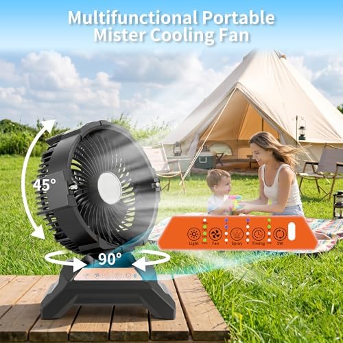 WESTTREE 30L Portable Misting Fan, 4-in-1 Mist Portable Rechargeable Battery Spray Fan with 90° Auto-Oscillating,8 Level Spray Mode & 4 Speed Wind,Timer Cooling Mist Fan for Patio,Garden & Outdoor T32 - Image 6