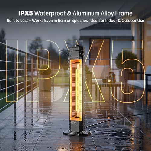 Outdoor Electric Patio Heater, 34-inch 1500W Infrared Tower Heater with Instant Heating, Tip-Over & Overheat Protection, IPX5 Waterproof Space Heater for Patio Garage Workshop Indoor & Outdoor Use - Image 4