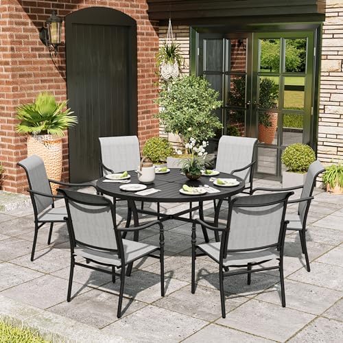 MIXPATIO 7pc Patio Dining Set, 54" Round Table, Textilene Chairs by MIXPATIO