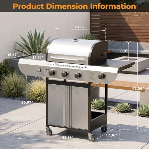 COWSAR 3-Burner Propane Grill with Side Burner 34,000 BTU BBQ Grill - Image 3