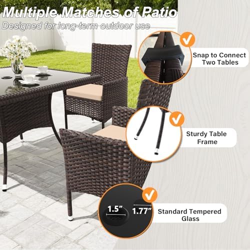 Gotland 15 Piece Outdoor Dining Set, All-Weather Rattan Patio Furniture Set with Umbrella Hole Tempered Glass Square Table, Outdoor Table and Chairs with Removable Cushions for Backyard, Deck Sand - Image 4