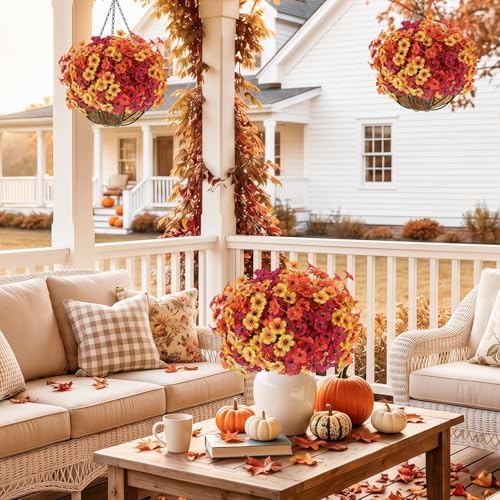 Powbrace 22 Pack Artificial Fall Flowers Mums for Outdoor Indoor(Fall Mix) - Image 5