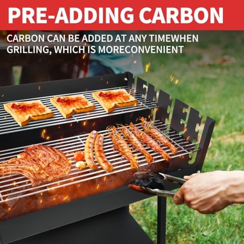Portable Charcoal Grill, Skewer Charcoal Grill with wheels for Outdoor Cooking Camping Garden - Image 6