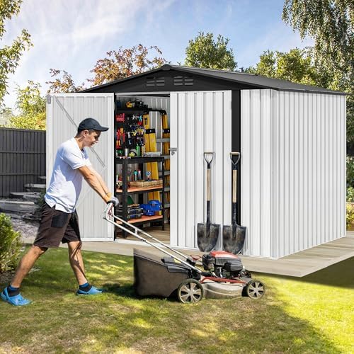 DWVO 7'x5' Large Metal Outdoor Storage Shed, Tool Sheds, White - Image 3