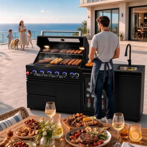 81.9" 6-Burner Modular Outdoor Kitchen Island, 85,000 BTU Propane Gas Grill - Image 6