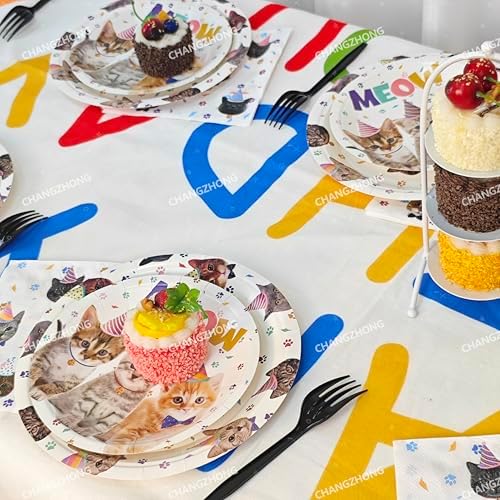 Birthday Party Plates 50 Pcs Cat Birthday Plates And Napkins Combination - Image 5