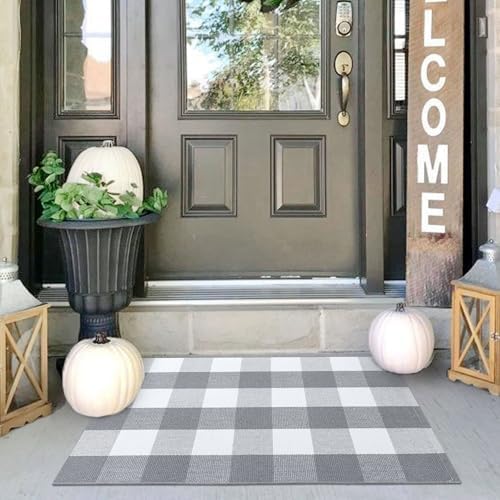 IOHOUZE 2x3 Buffalo Plaid Rug, Washable Outdoor Door Mat, Grey White by iOhouze