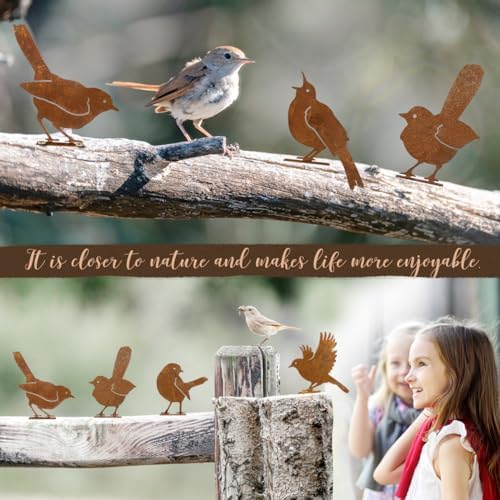 OULYDEKO 5PCS Rusty Birds Decoration,Outdoor Bird Wall Decor,Metal Birds Yard Decor, Metal Birds Craft Statue Ornaments - Garden Sculptures and Yard Art, Fence Decorations Outdoor,Rustic Garden Decor - Image 3