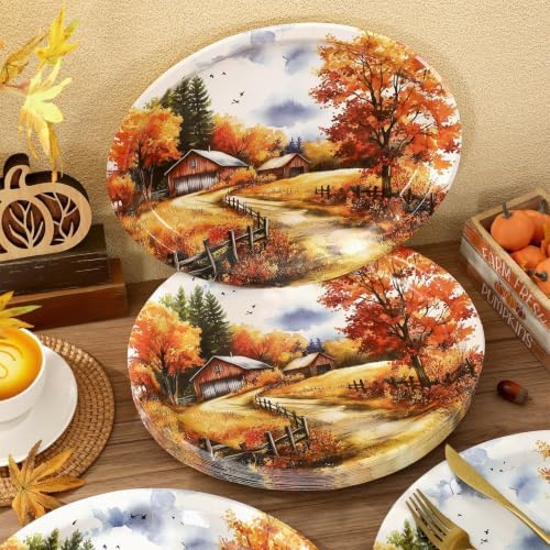 AnyDesign 50 Pcs Fall Paper Plates 12 Inch Large Watercolor Landscape - Image 4
