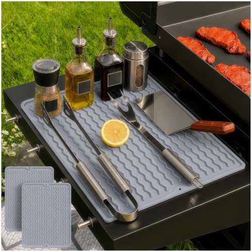 CAKETIME 2 Pack Silicone Grill Tool Mats for Weber Traeger Stove Cooking Dish Drying Barbecue Outside Festival Accessories Retirement Grandpa Men Guy Practical Housewarming Funny Gifts(Gray) by CAKETIME