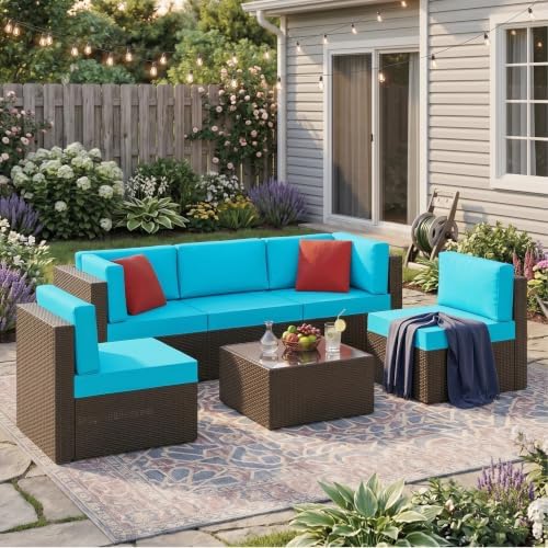 Vongrasig 6 Piece Small Patio Furniture Sets, Outdoor Sectional Sofa, Blue by Vongrasig