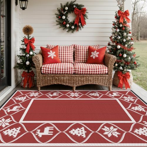 GENIMO Outdoor Rug, Waterproof Plastic Rugs for Patio, 6'x9' Lvory Red - Image 3