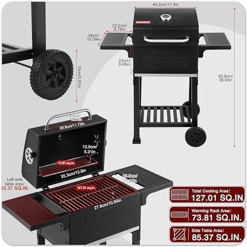 Small Charcoal Grill, 200.82 Sq. In. Outdoor BBQ Grill - Image 4