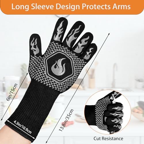 BBQ Gloves 1472F Heat Resistant Non-Slip Silicone 13.5in (Grey) - Image 2