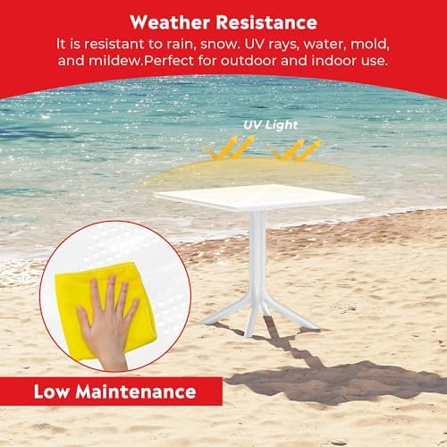 Costaelm Patio Dining Table for 4, Square PP Patio Table, 4-Person Weather Resistant Porch Tables for Outside Poolside Deck Lawn Garden Backyard, White - Image 5