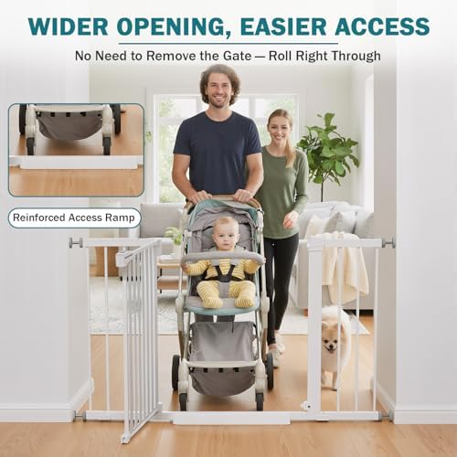 Mumeasy 29.7–48" Baby Gate for Stairs, Dog Gate for Doorways, Auto Close Child Gate, Indoor Safety Pet Gate with Walk Thru Door, Easy Install Pressure Mounted Extra Wide Gate for Kitchen, House,White - Image 5