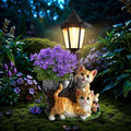 Solar Cat Outdoor Statues, Garden Sculptures with Flowerpot & Lantern by YEPOTUE