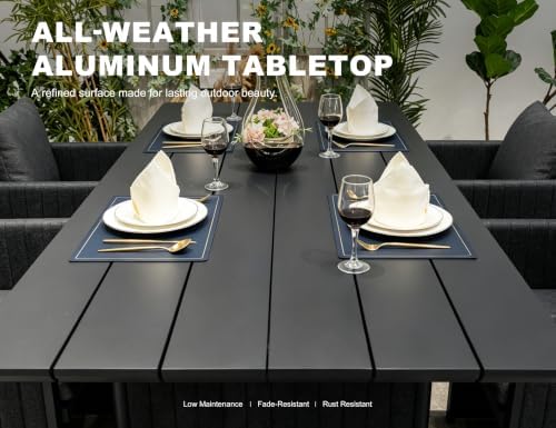 PURPLE LEAF Outdoor Dining Set Oversized 13 Pcs with U-Shaped Armchair Grey - Image 6