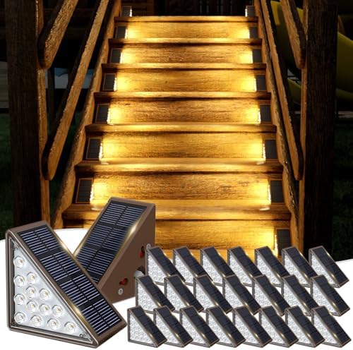 JOFIOS Solar Step Lights for Outside,24pack Solar Stair Lights Outdoor Waterproof IP67,Outdoor Deck Step Light,Solar Outdoor Lights for Staircase,Patio(Warm Brown) by JOFIOS