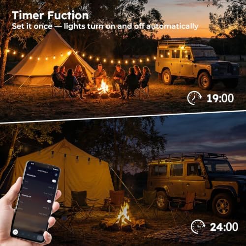 GvvooHome 200FT S11 LED Outdoor String Lights with App & Remote, Low-Voltage Patio Lights with Music Sync, 4 Lighting Modes, Dimmable, Waterproof LED Outdoor Lights for Backyard, Porch, Deck, Garden - Image 5