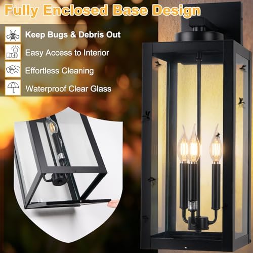 24" Extra Large Outdoor Wall Lights Closed Bottom 3-Light Modern Coach Lamp - Image 2