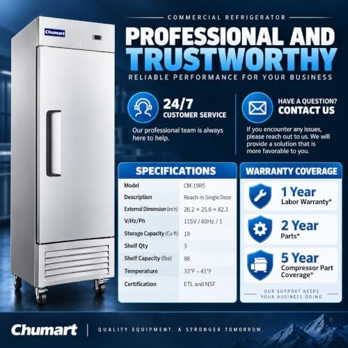 27" W Commercial Refrigerator Single Door 19 Cu.ft Commercial Fridge Fan cooling Stainless Steel Reach-in Refrigerator with Digital Thermostat for Restaurant, Bar, Commercial Use, etc - Image 6