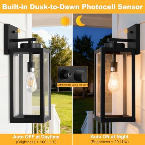 20" Black Dusk to Dawn Outdoor Wall Lantern with Closed Bottom, Coach Light - Image 3
