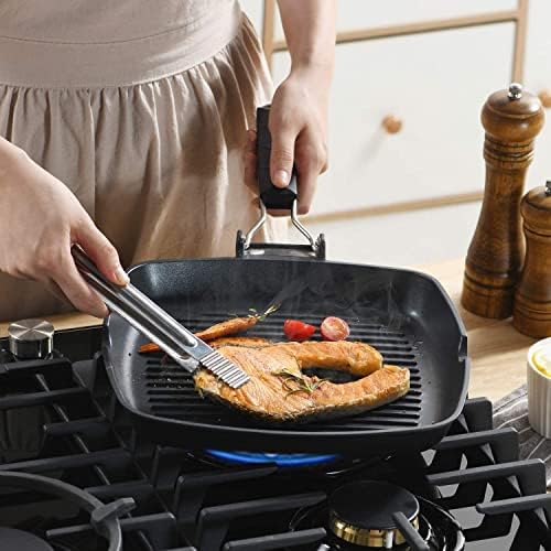 S·KITCHN Grill Pan with Folding Handle, Nonstick Grilling Pan for Stove Tops, Induction Compatible Square BBQ Pan with Pour Spouts - 11 in - Image 4