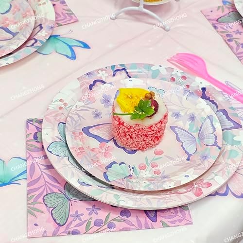 Pink Purple Butterfly Birthday Disposable Plate AndPaper Napkin Combination - Image 4