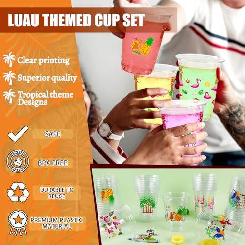 Hawaiian Aloha Luau Party Decorations Supplies Disposable Plastic Cups - Image 5