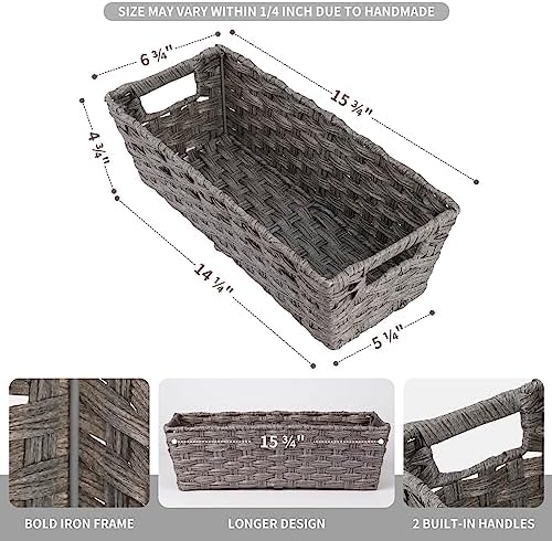 Onlytak 2-Pack Plastic Wicker Toilet Paper Baskets, Grey 15.75"x6.75"x4.75" - Image 2