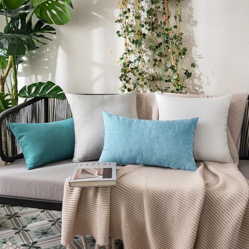 MIULEE Decorative Outdoor Pillow Covers Lumbar Waterproof 12x20 Blue Gray - Image 4