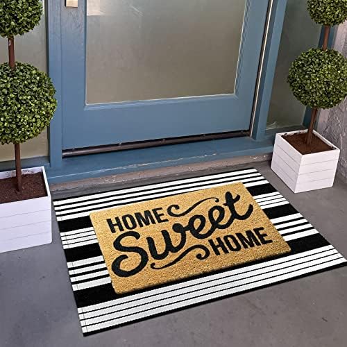 Black and White Striped Door Mat Outdoor 24"x35"Washable Layered Doormat - Image 4