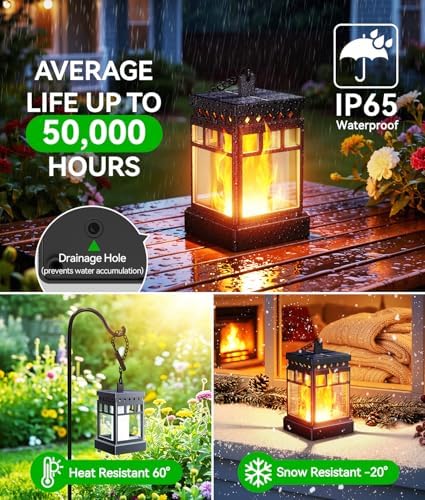 KOOPER Hanging Solar Lanterns Outdoor Waterproof, 6PCS Flickering Flame Hanging Solar Lights for Outside, Outdoor Solar Lanterns up to 12 Hours, Lanterns Decorative for Patio Porch Yard Garden Decor - Image 2