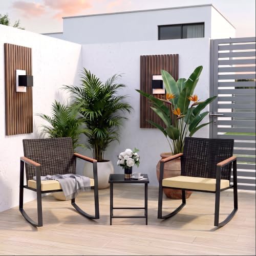 Gizoon 3 Pieces Rocking Patio Bistro Set with Anti-Scald Armrest - Image 3