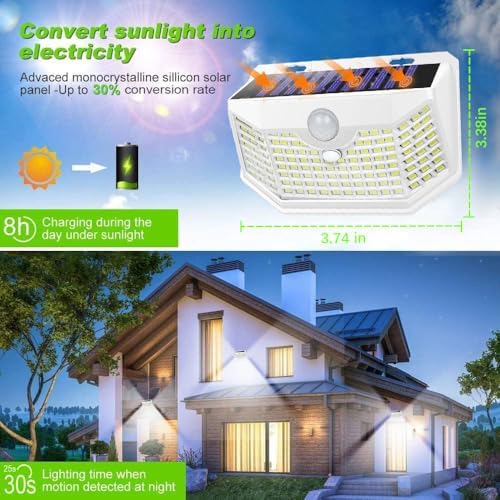 HMCITY 120 LED Solar Lights Outdoor with Motion Sensor, 8 Pack, White - Image 3