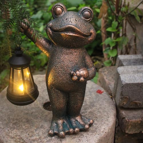Garden Frog Statue Gifts Outdoor Fairy Garden Accessories Outdoor Lights Solar Garden Frog Decor Art Housewarming Gift for Patio,Yard,Lawn Ornament - Image 2