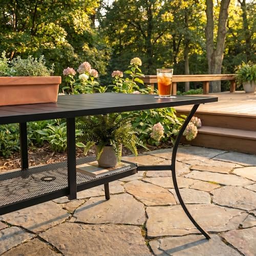 VICLLAX Patio Dining Set for 6, 7-piece Outdoor Dining Set - 59" Rectangle Patio Table and Chairs for Lawn Garden, Black Tabletop and Fabric - Image 3