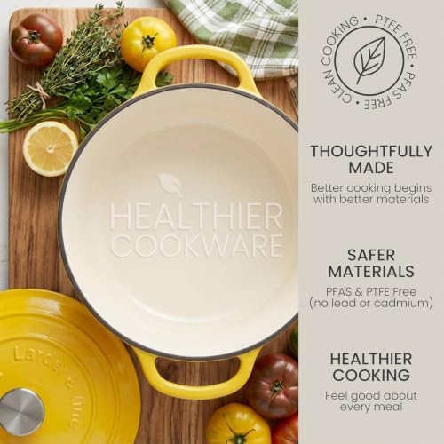 Larder & Vine 5.7 qt Enameled Cast Iron Dutch Oven Pot with Lid, Limoncello - Image 5