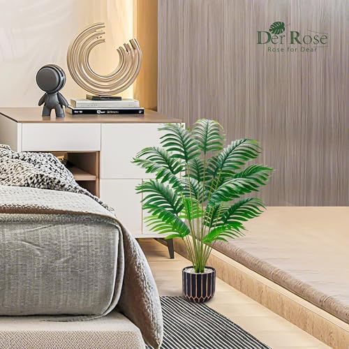 Der Rose 28" Fake Palm Tree in Black Gold Pot for Living Room Decor - Image 4