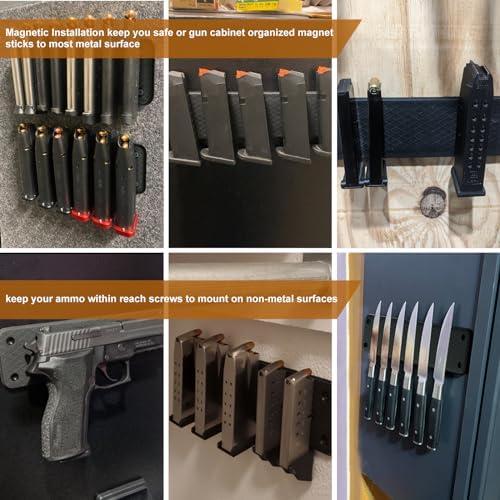 Magnetic Ammunition Holder，Double Sided Gun Magnet for Gun Magazines, Knives, Organize Mount in Gun Safe, Cabinet, Wall, Door, Ammo Storage Accessories for Handgun, Pistol and Rifle Mags - Image 4